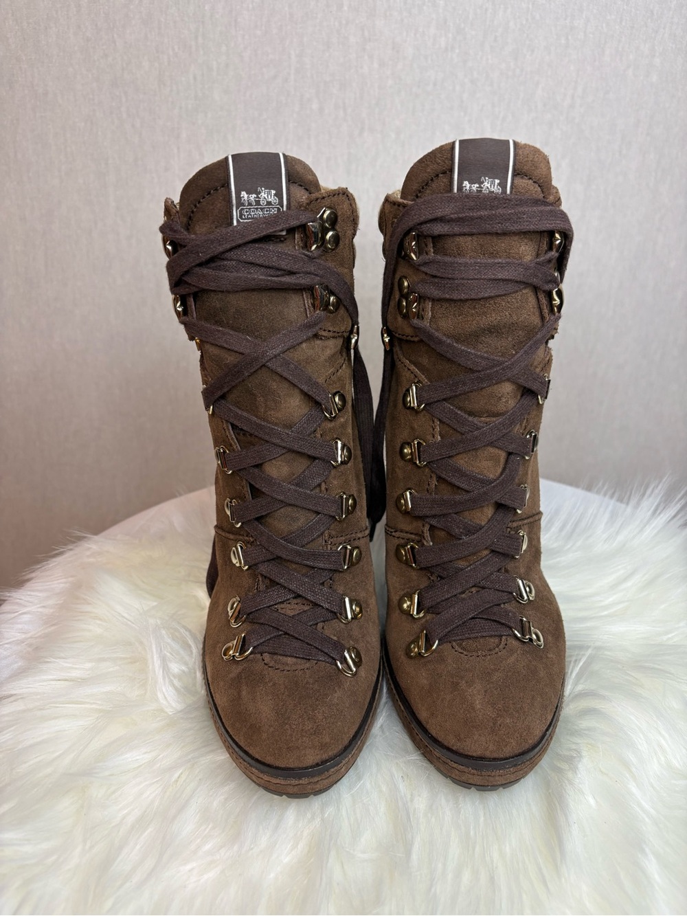 Coach Brown Suede Lace-Up Women's Hiking Boots